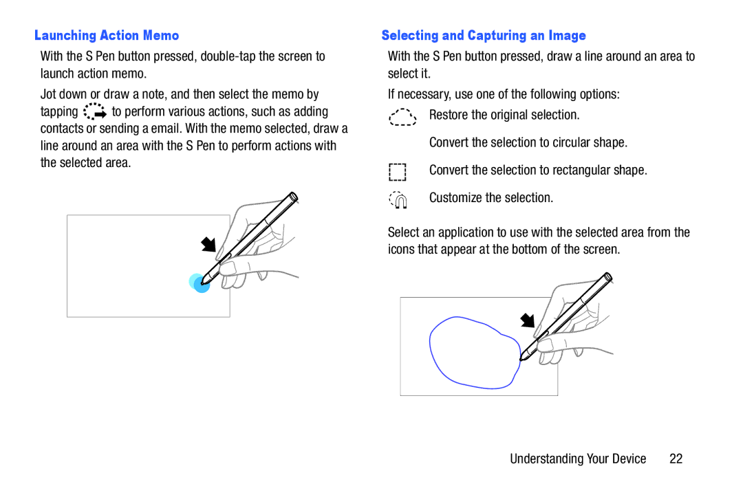 Samsung GH68-40366A manual Launching Action Memo, Selecting and Capturing an Image 