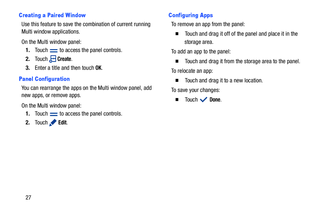 Samsung GH68-40366A manual Creating a Paired Window, Panel Configuration, Configuring Apps 