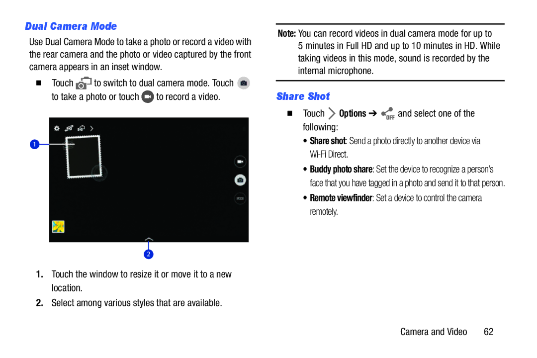 Samsung GH68-40366A manual Dual Camera Mode, Share Shot 