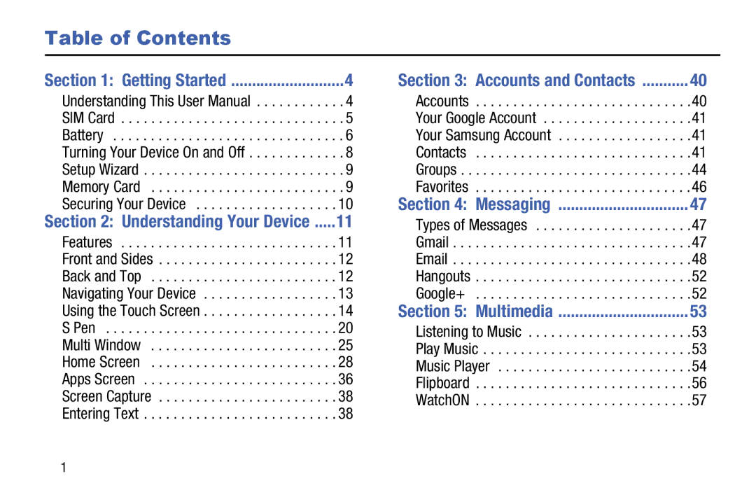 Samsung GH68-40366A manual Table of Contents 