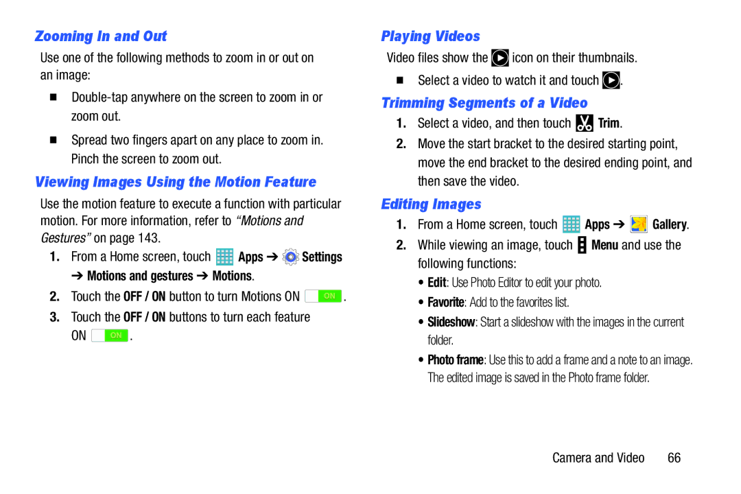 Samsung GH68-40366A manual Playing Videos, Trimming Segments of a Video, Editing Images 