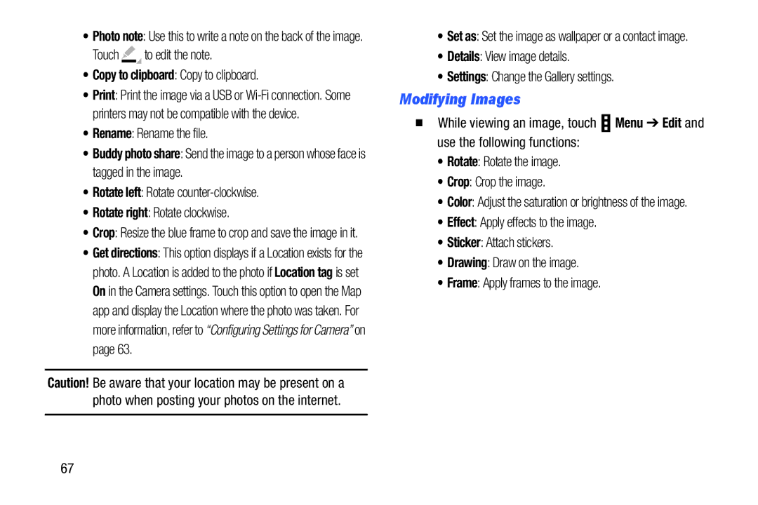 Samsung GH68-40366A manual Modifying Images, Touch to edit the note Copy to clipboard Copy to clipboard 