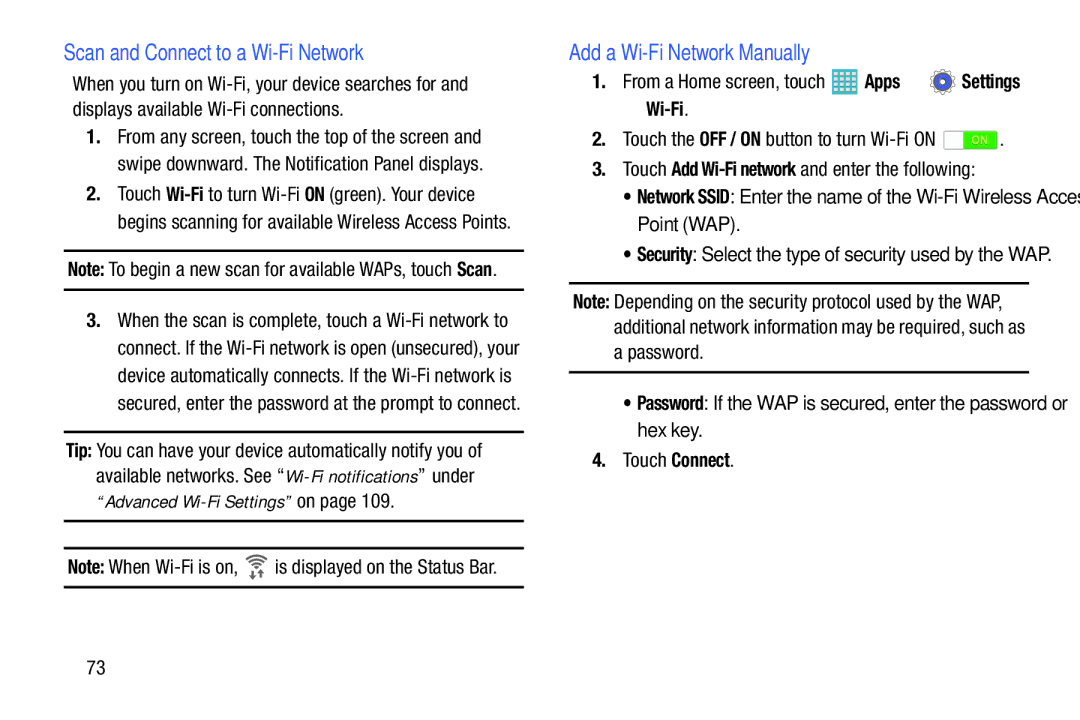 Samsung GH68-40366A manual Scan and Connect to a Wi-Fi Network, Add a Wi-Fi Network Manually 