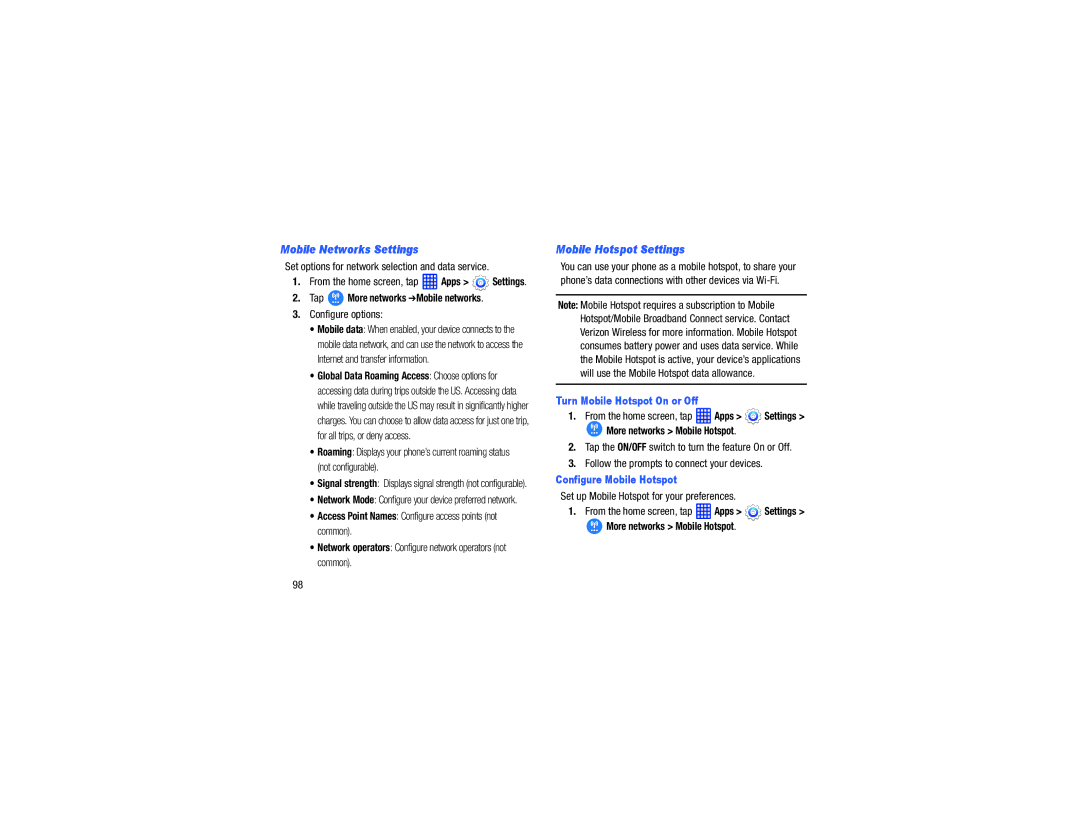 Samsung GH68-40785A manual Set options for network selection and data service, Configure options 