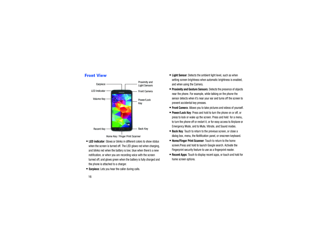 Samsung GH68-40785A manual Front View, When using the Camera, Prevent accidental key presses, Home screen options 