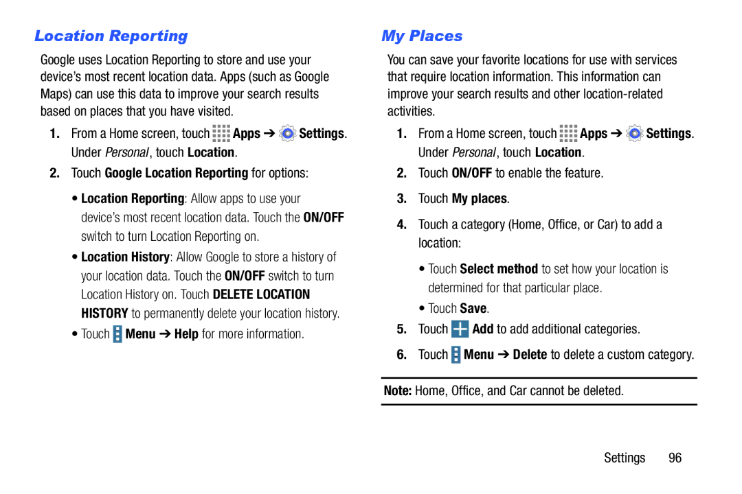 Samsung GH68-41349F manual My Places, Touch Google Location Reporting for options, Touch My places 