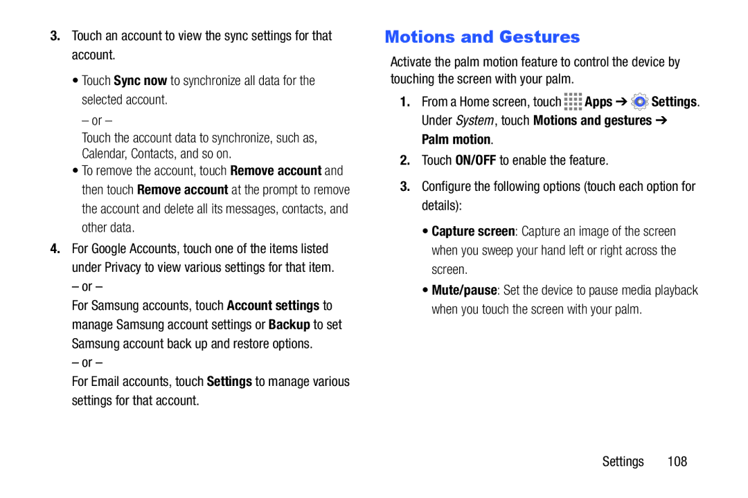 Samsung GH68-41349F manual Motions and Gestures, Palm motion 