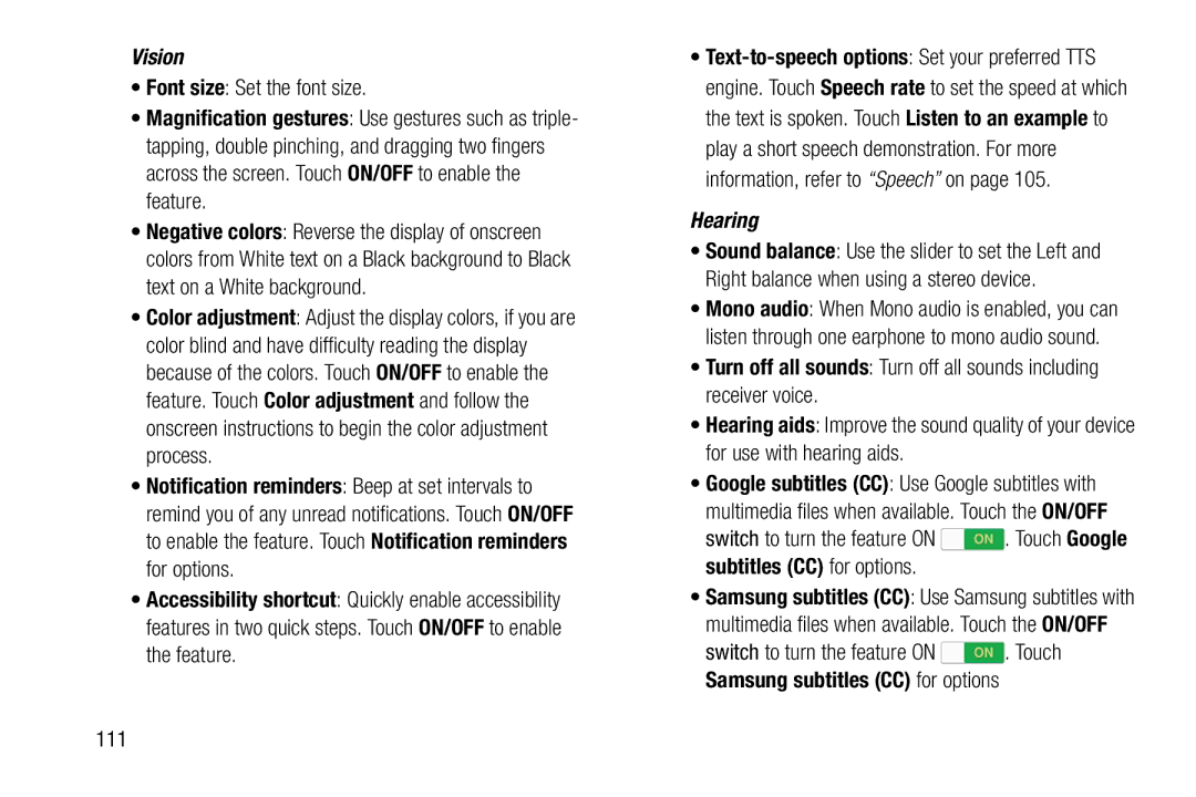 Samsung GH68-41349F manual Font size Set the font size, 111 