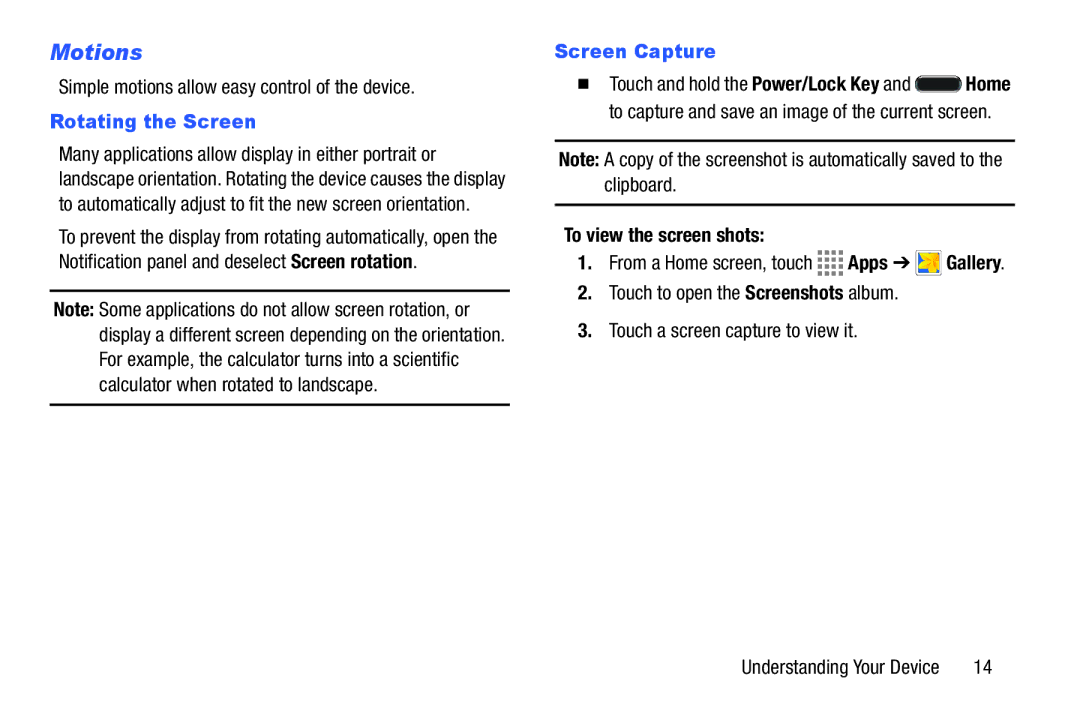 Samsung GH68-41349F manual Motions, Simple motions allow easy control of the device, Rotating the Screen, Screen Capture 