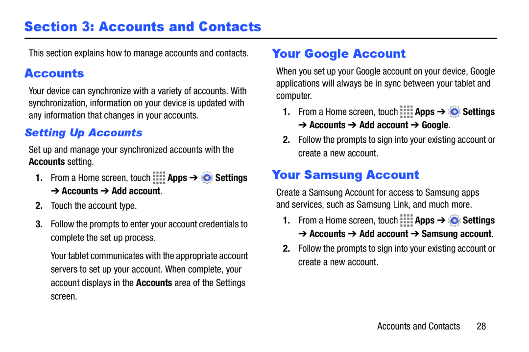 Samsung GH68-41349F manual Your Google Account, Your Samsung Account, Setting Up Accounts 