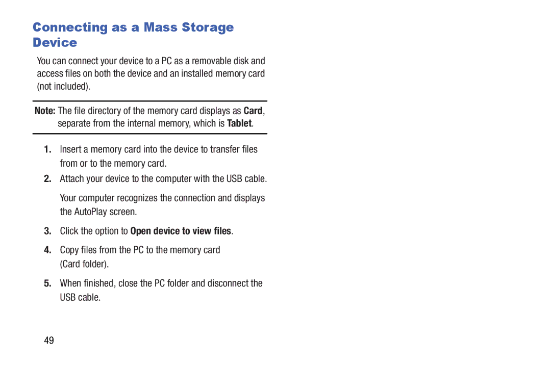 Samsung GH68-41349F manual Connecting as a Mass Storage Device, Click the option to Open device to view files 