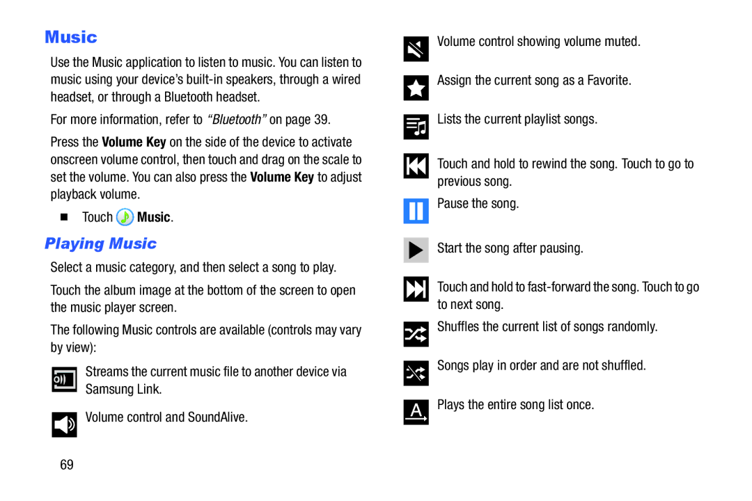 Samsung GH68-41349F manual Playing Music, For more information, refer to Bluetooth on,  Touch Music 