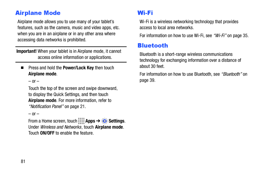 Samsung GH68-41349F manual Airplane Mode,  Press and hold the Power/Lock Key then touch Airplane mode 