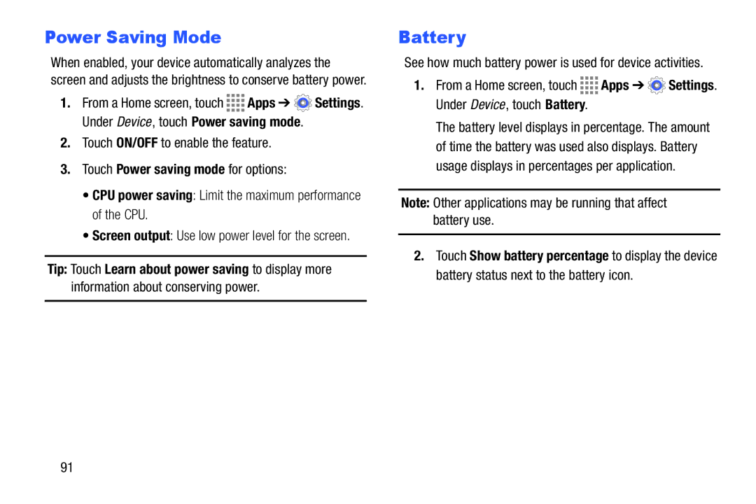 Samsung GH68-41349F manual Power Saving Mode, Information about conserving power 