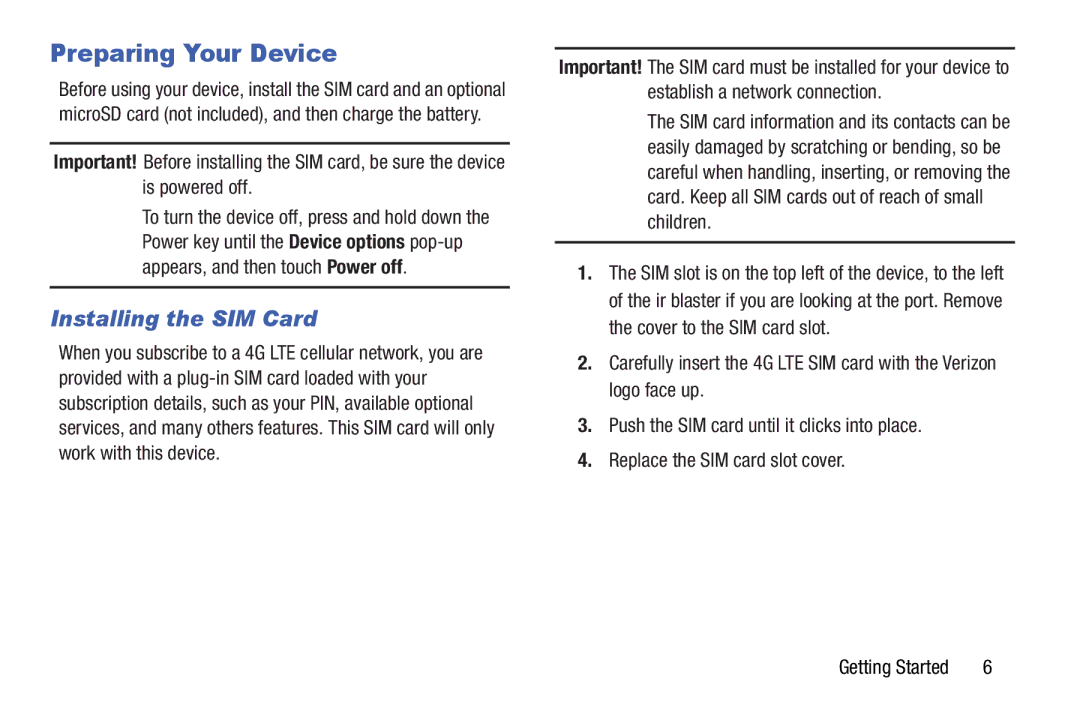 Samsung GH68-41351F manual Preparing Your Device, Installing the SIM Card 