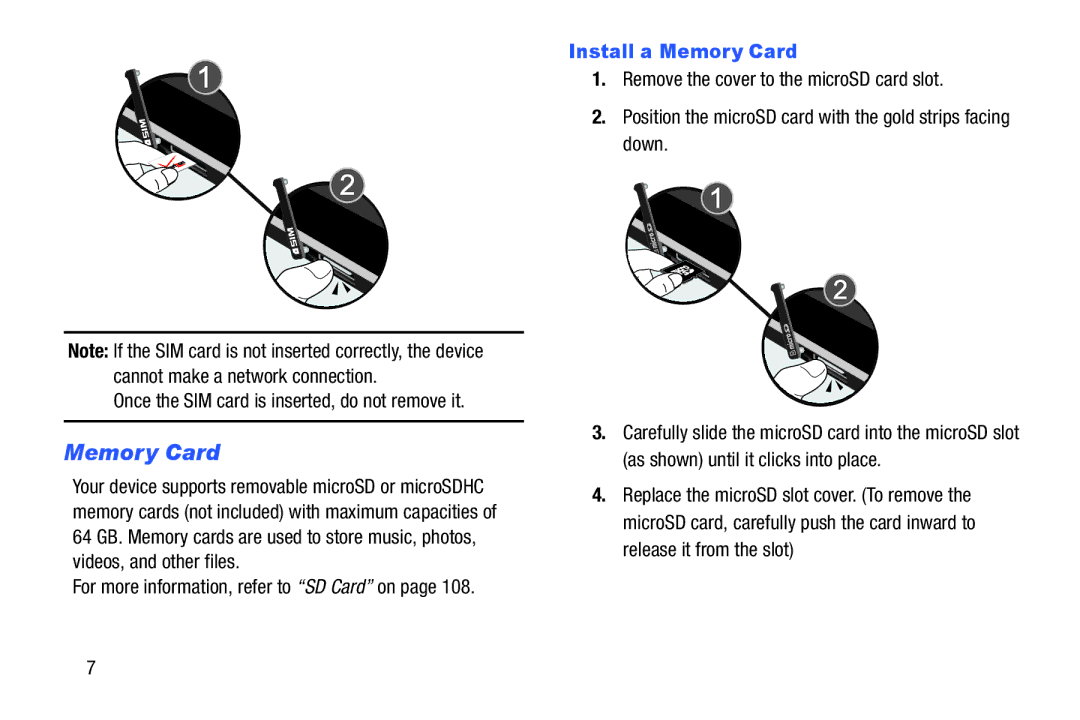 Samsung GH68-41351F manual Once the SIM card is inserted, do not remove it, Install a Memory Card 