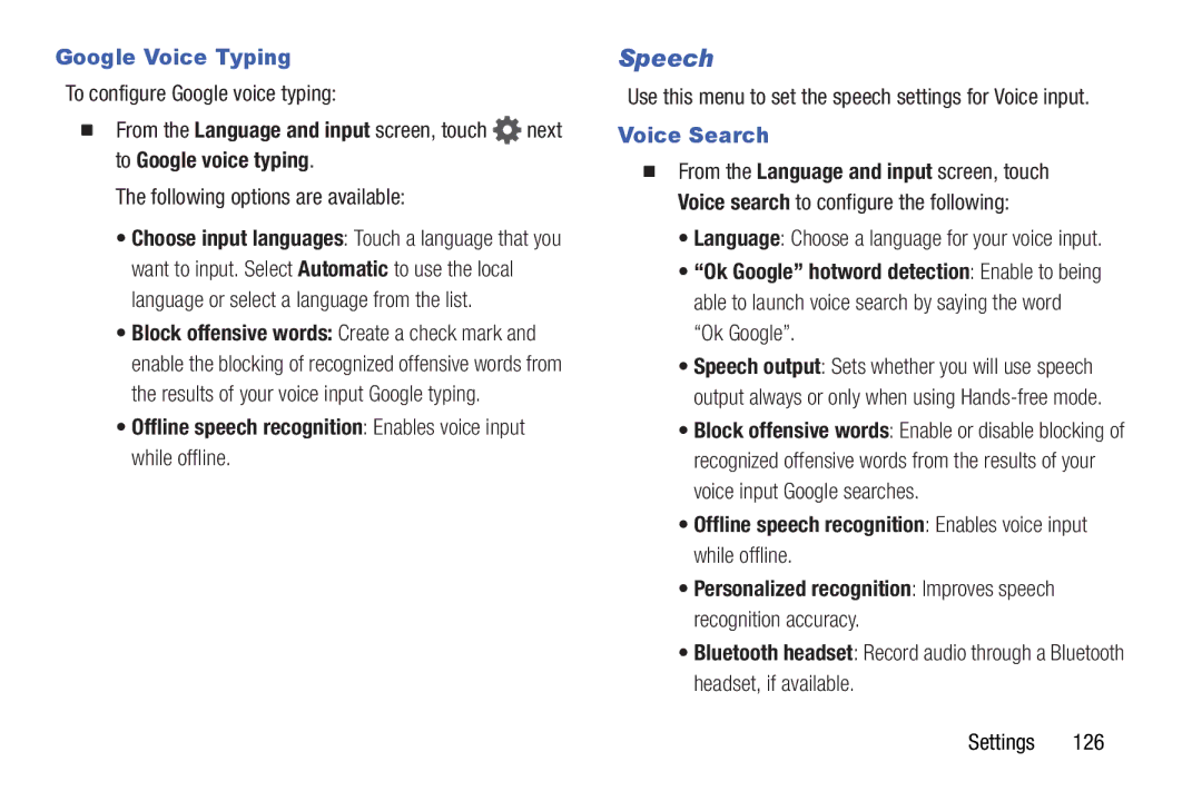 Samsung GH68-41351F manual Speech, Google Voice Typing, To configure Google voice typing, Voice Search 