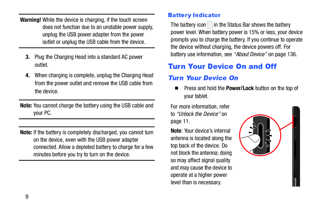 Samsung GH68-41351F manual Turn Your Device On and Off, Battery Indicator 