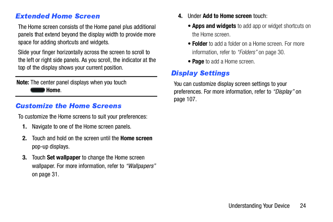 Samsung GH68-41351F Extended Home Screen, Customize the Home Screens, Display Settings, Under Add to Home screen touch 