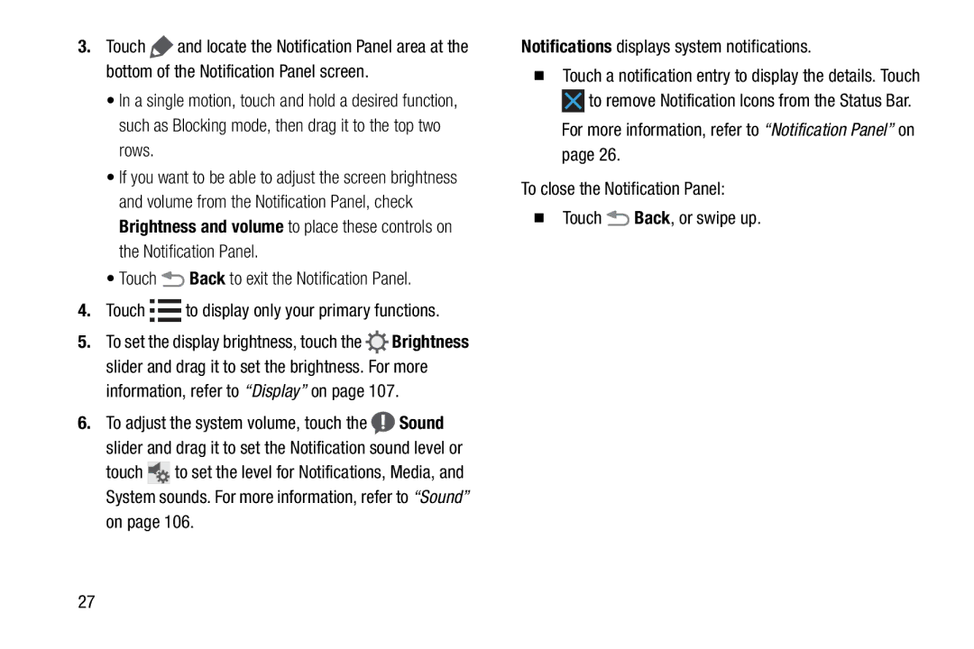 Samsung GH68-41351F manual Information, refer to Display on, Notifications displays system notifications 