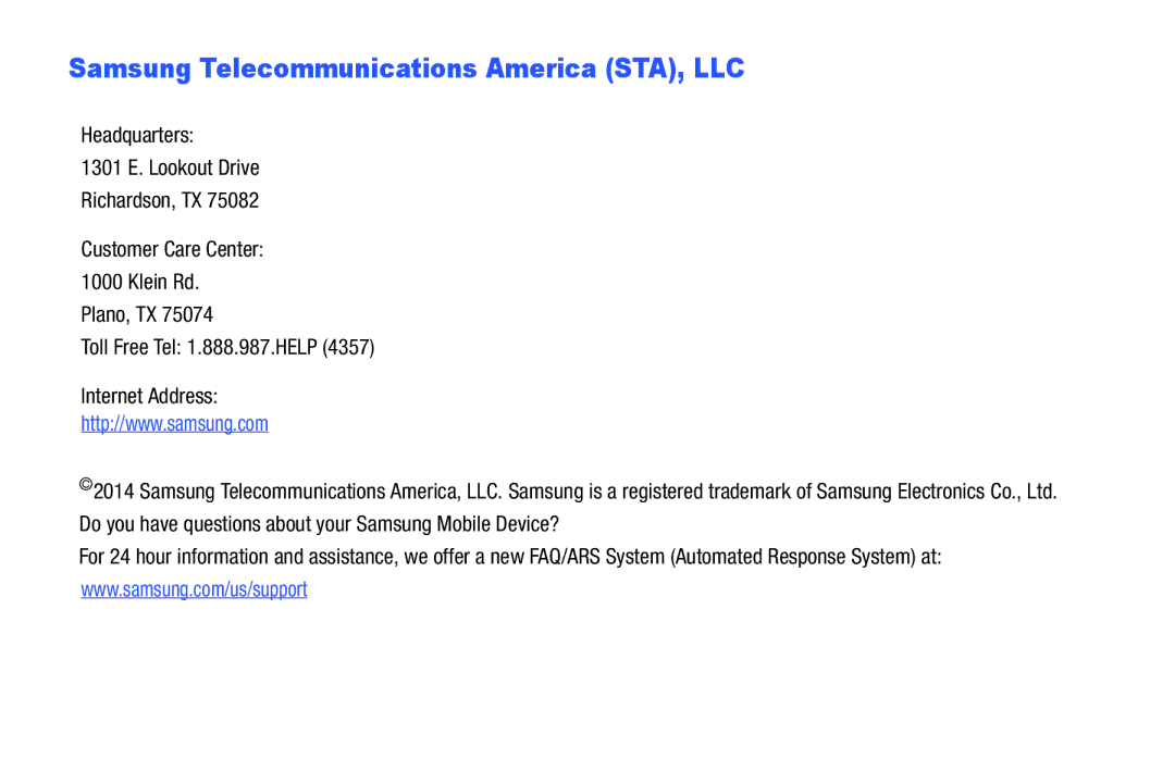 Samsung GH68-41351F manual Samsung Telecommunications America STA, LLC 