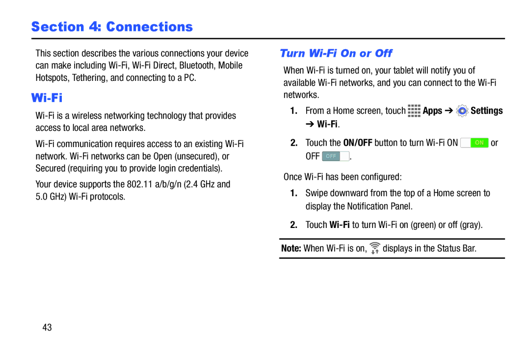 Samsung GH68-41351F manual Turn Wi-Fi On or Off 