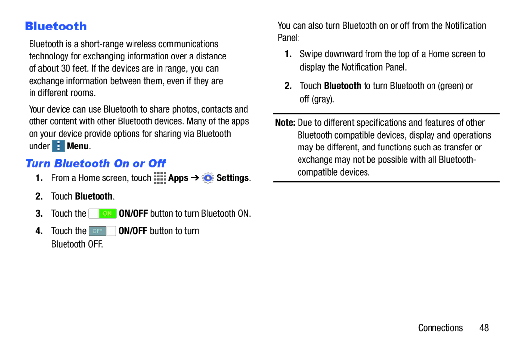 Samsung GH68-41351F manual Turn Bluetooth On or Off, Touch Bluetooth 