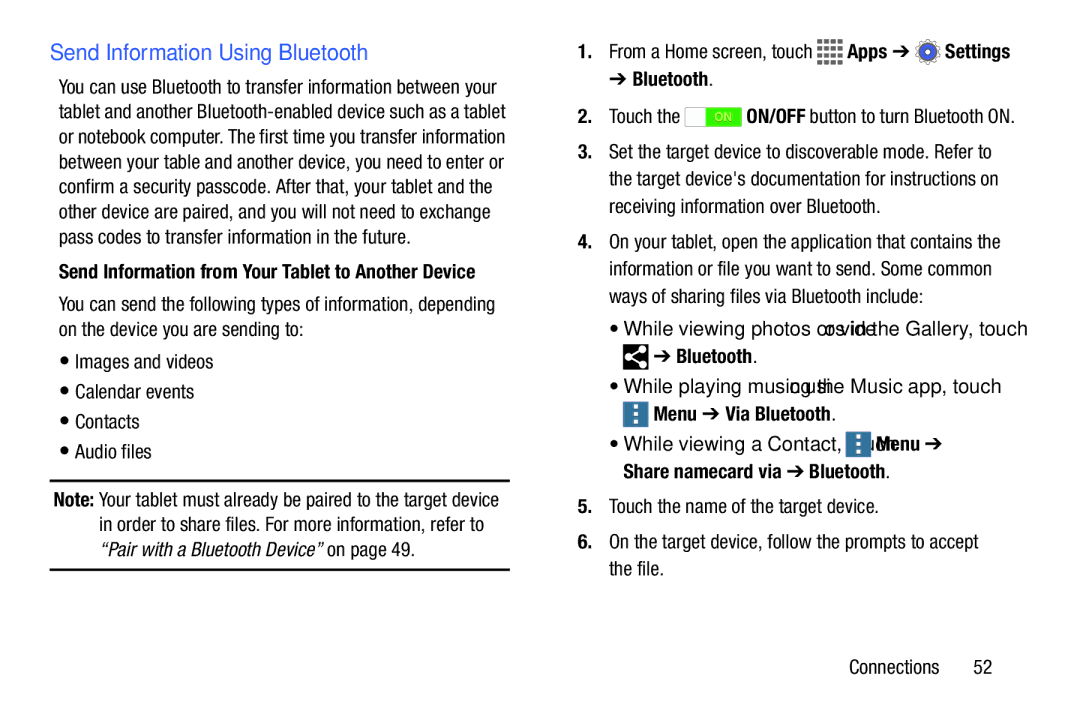 Samsung GH68-41351F Send Information Using Bluetooth, While playing music using the Music app, touch, Menu Via Bluetooth 