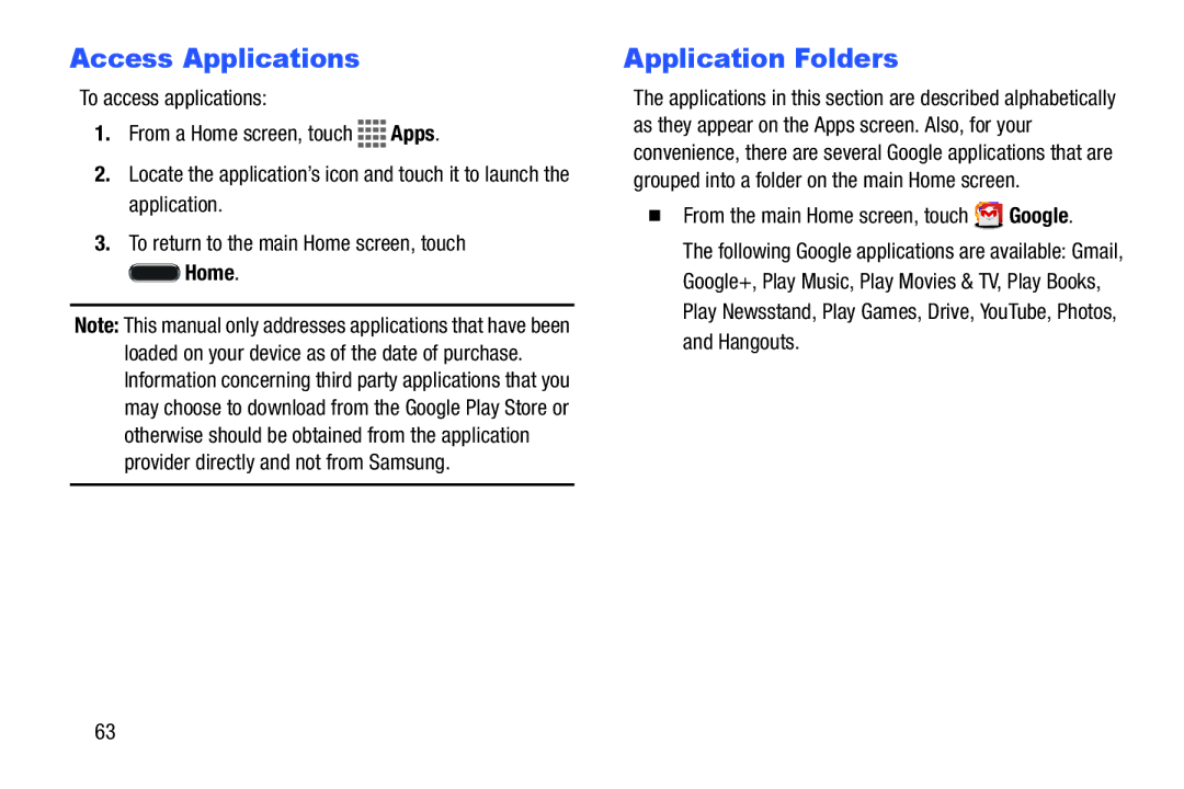 Samsung GH68-41351F manual Access Applications, Application Folders 