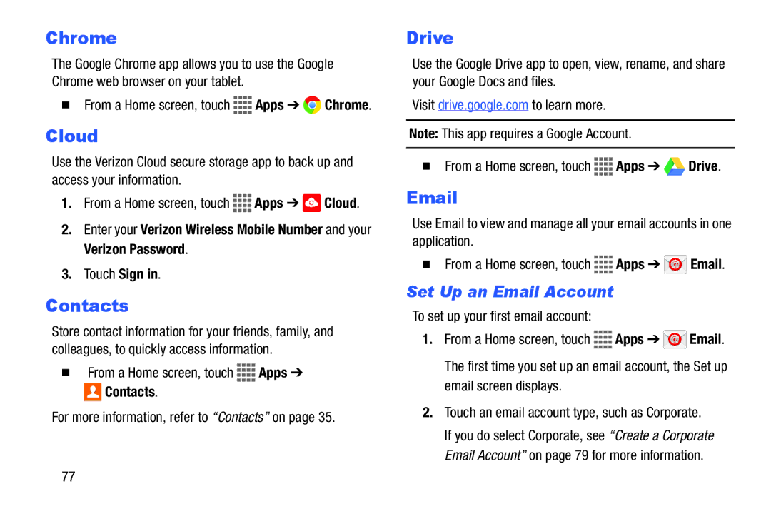 Samsung GH68-41351F manual Chrome, Cloud, Drive, Set Up an Email Account 