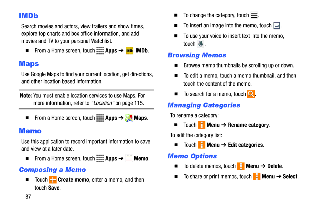 Samsung GH68-41351F manual IMDb, Maps, Memo 