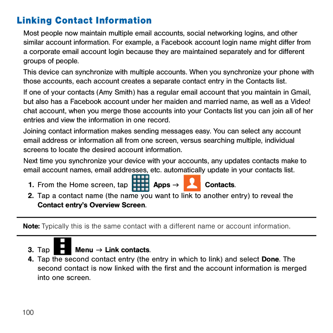 Samsung GH68-41834A user manual Linking Contact Information 