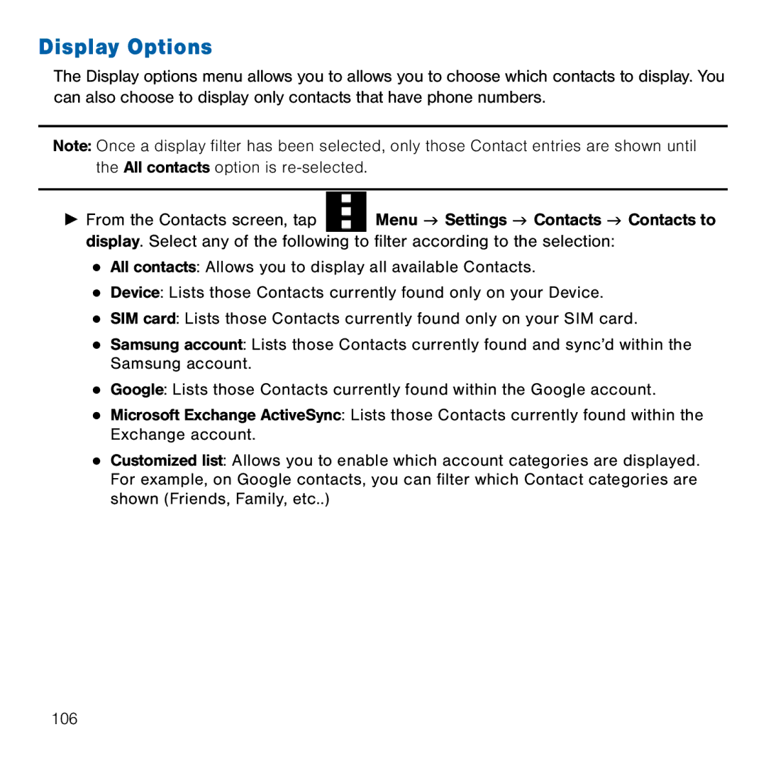 Samsung GH68-41834A user manual Display Options 