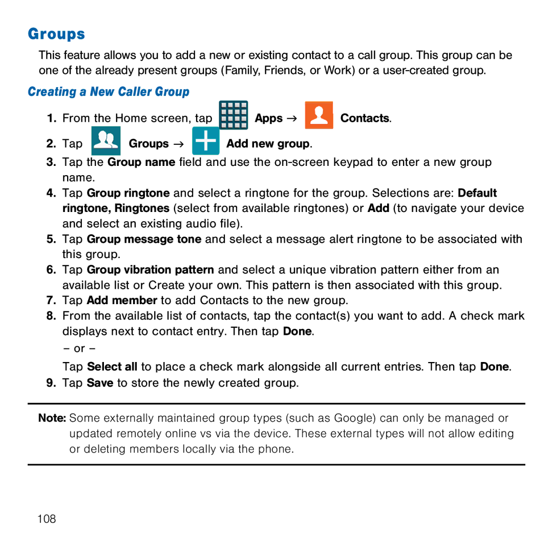 Samsung GH68-41834A user manual Groups, Creating a New Caller Group 