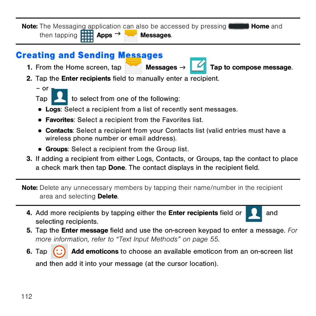 Samsung GH68-41834A user manual Creating and Sending Messages 