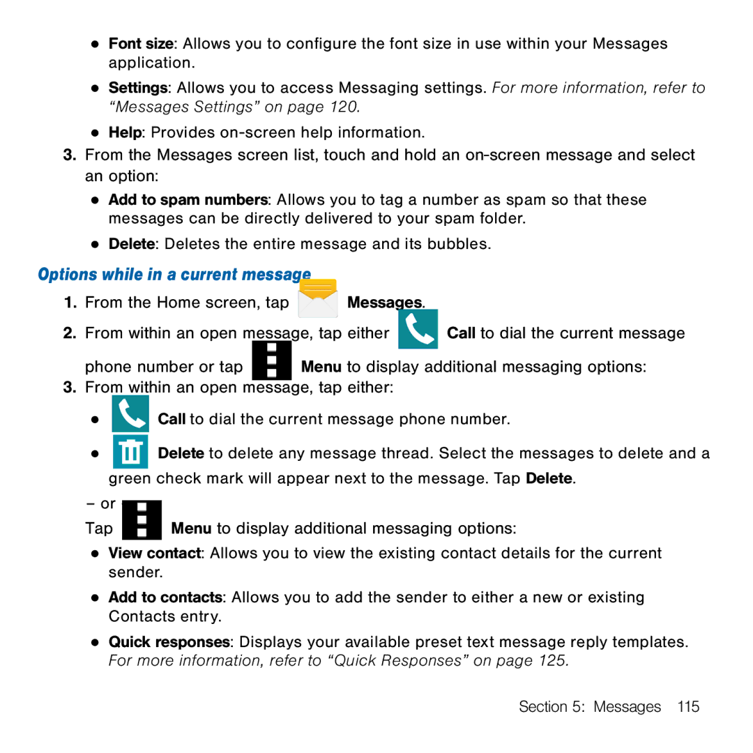 Samsung GH68-41834A user manual Options while in a current message 