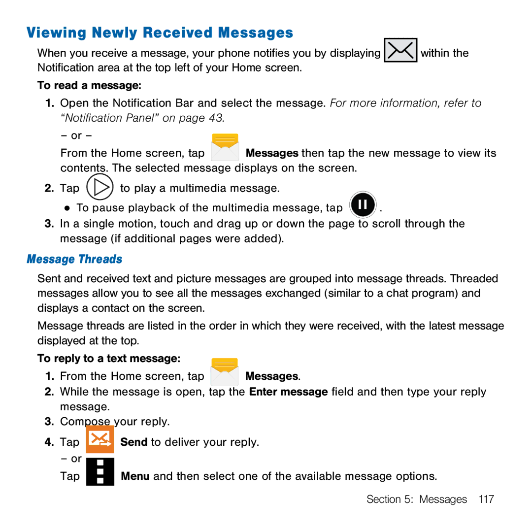 Samsung GH68-41834A user manual Viewing Newly Received Messages, Message Threads 