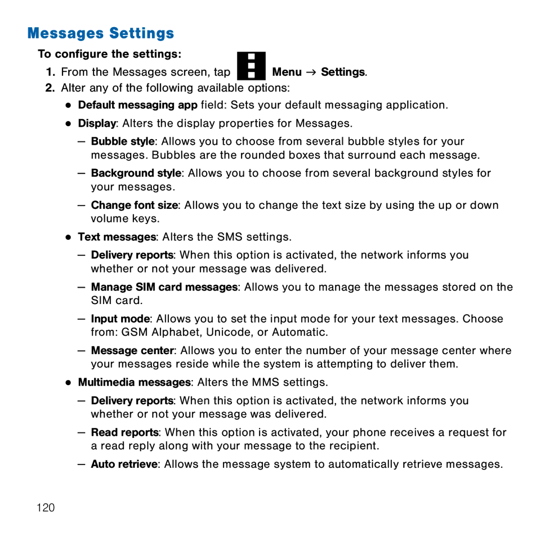 Samsung GH68-41834A user manual Messages Settings 