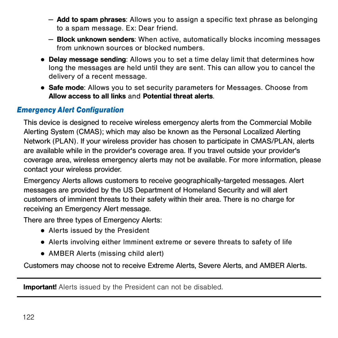 Samsung GH68-41834A user manual Emergency Alert Configuration 