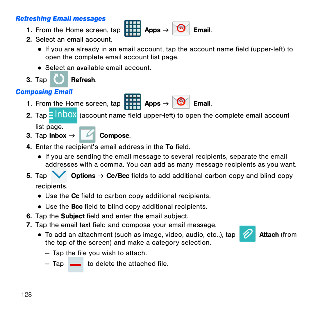 Samsung GH68-41834A user manual Refreshing Email messages, Composing Email 