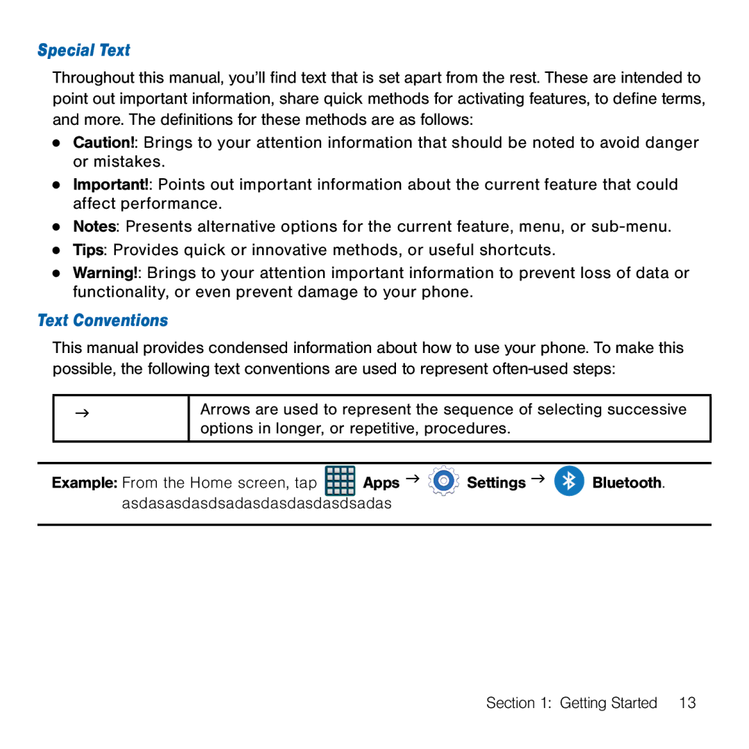 Samsung GH68-41834A user manual Special Text, Text Conventions 