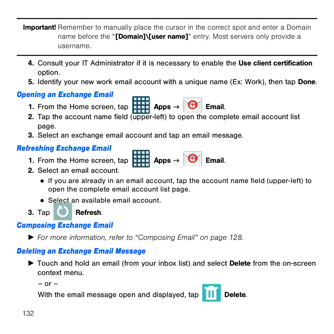 Samsung GH68-41834A user manual Opening an Exchange Email, Refreshing Exchange Email, Composing Exchange Email 