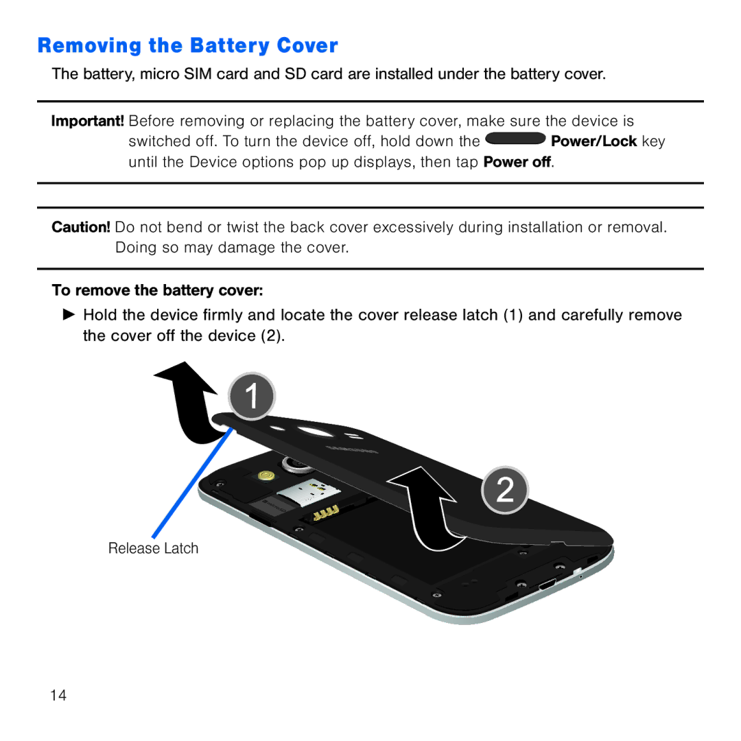 Samsung GH68-41834A user manual Removing the Battery Cover 