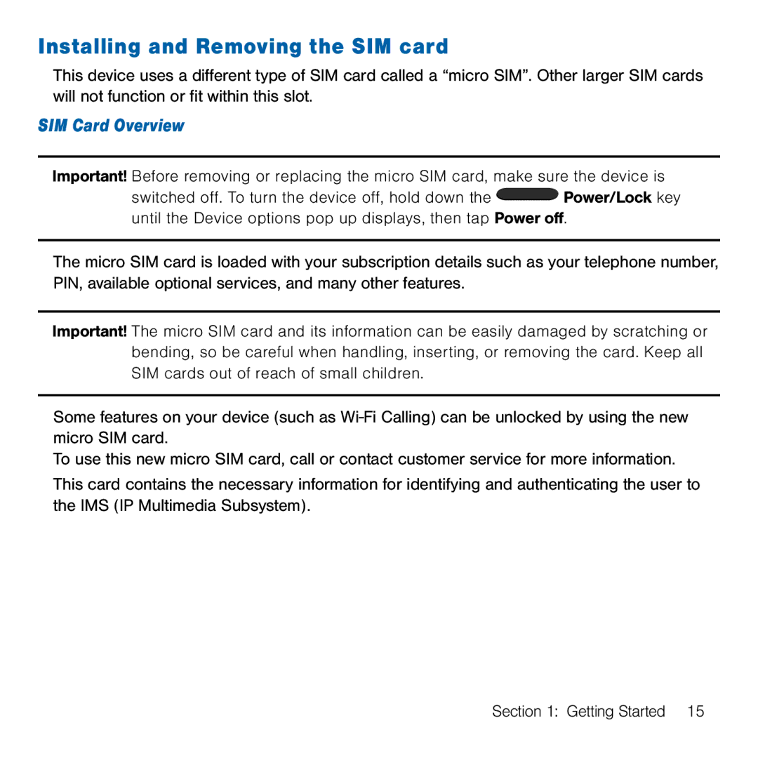 Samsung GH68-41834A user manual Installing and Removing the SIM card, SIM Card Overview 