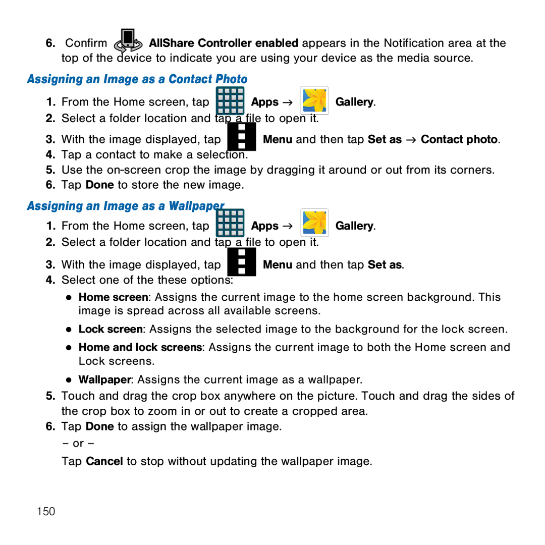 Samsung GH68-41834A user manual Assigning an Image as a Contact Photo, Assigning an Image as a Wallpaper 