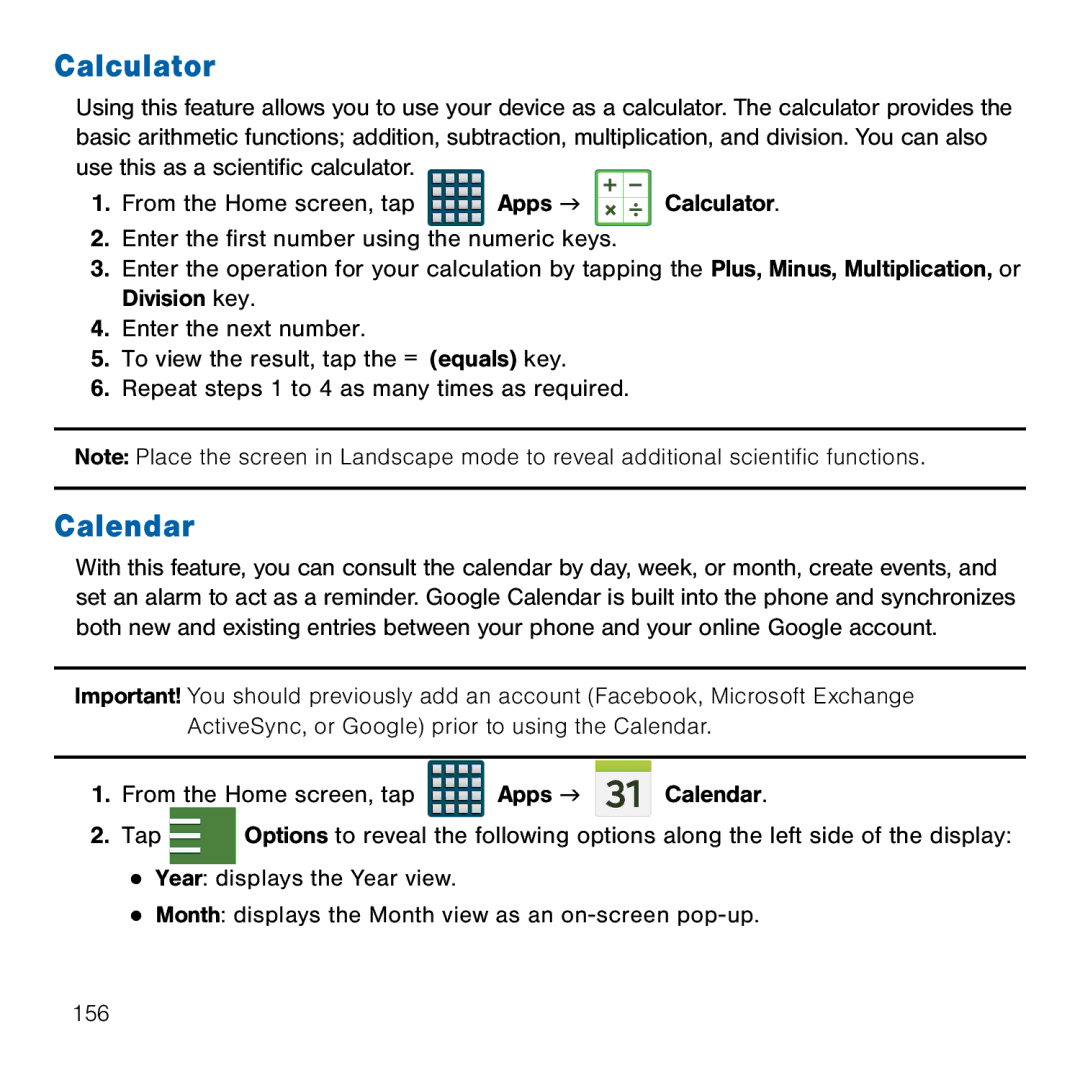 Samsung GH68-41834A user manual Calculator, Calendar 