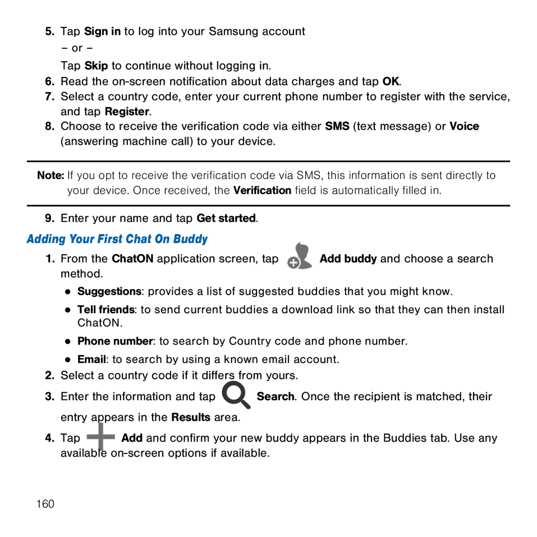 Samsung GH68-41834A user manual Adding Your First Chat On Buddy 