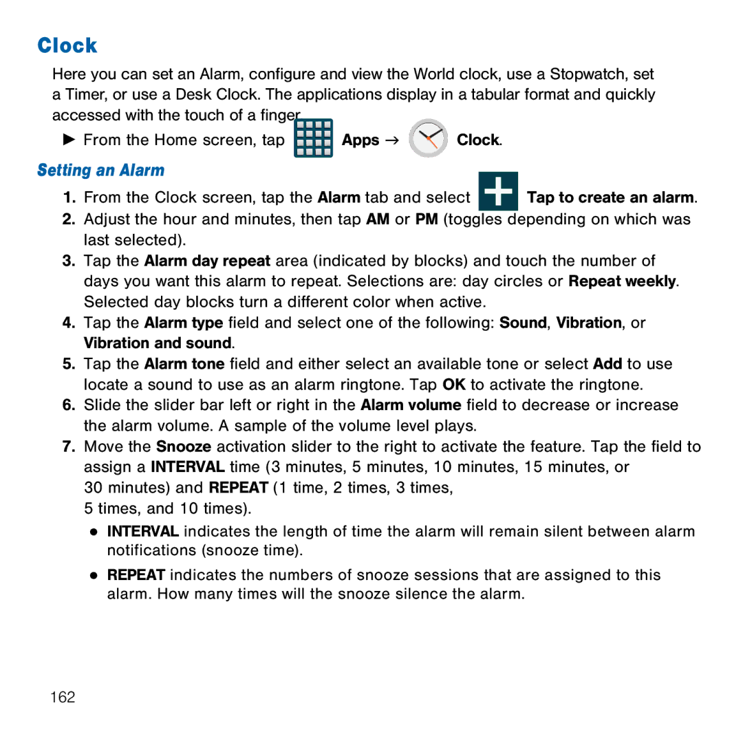 Samsung GH68-41834A user manual Clock, Setting an Alarm 