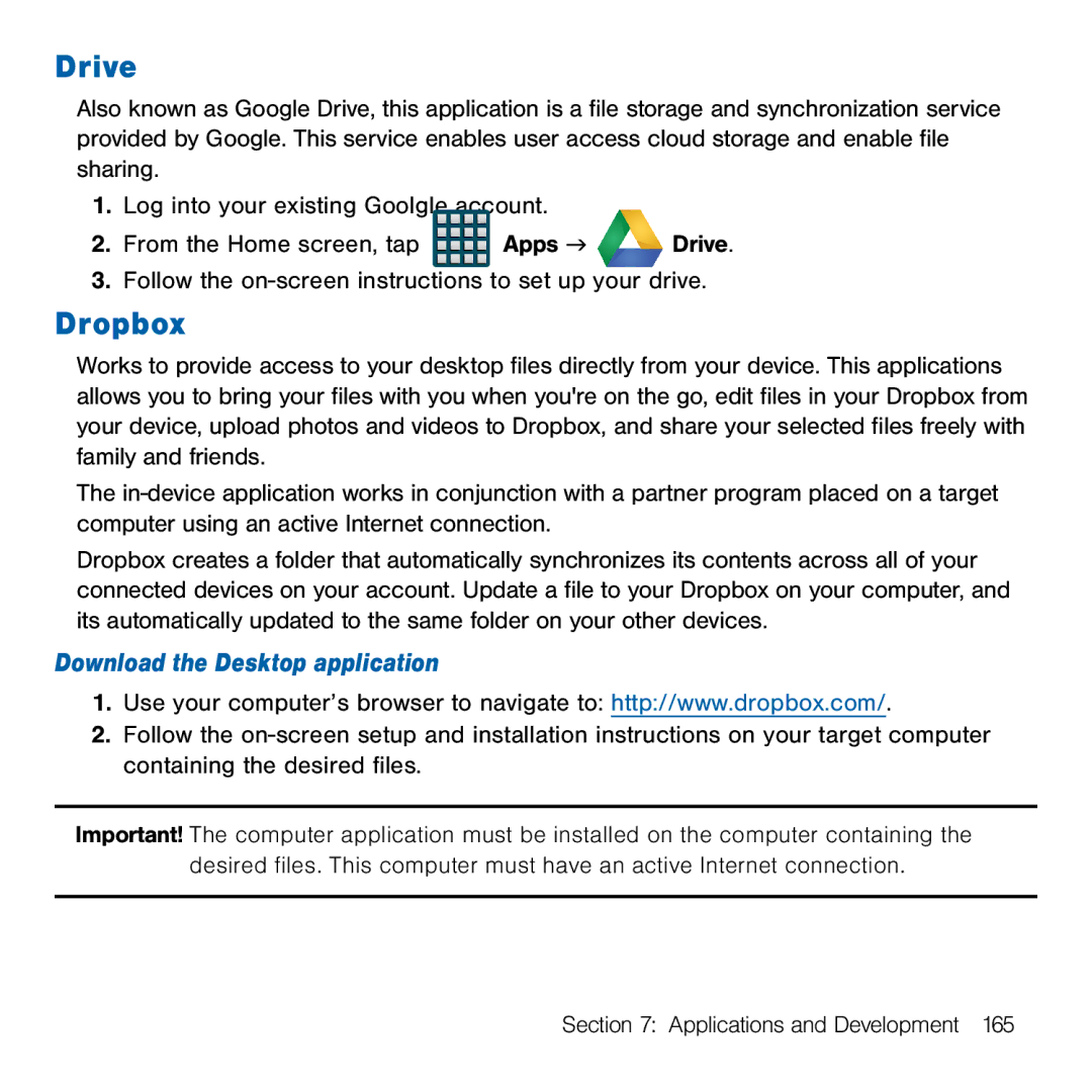 Samsung GH68-41834A user manual Drive, Dropbox, Download the Desktop application 