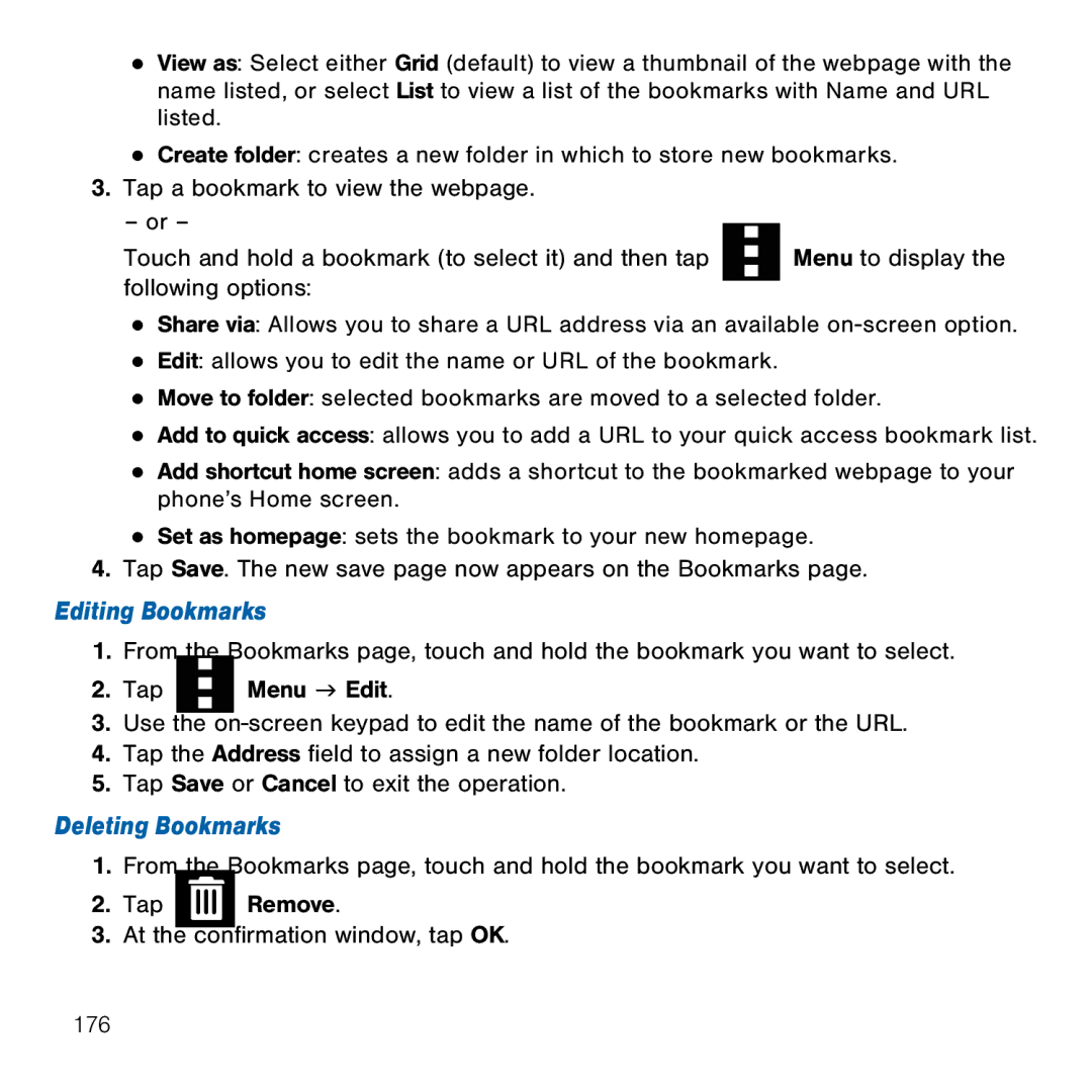 Samsung GH68-41834A user manual Editing Bookmarks, Deleting Bookmarks 